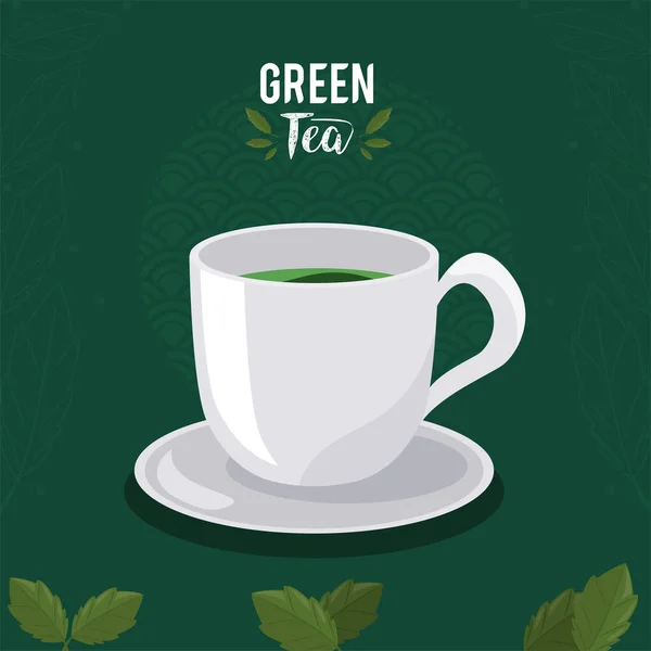 Зелений чай з чашкою — стоковий вектор