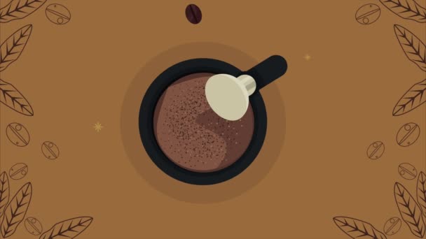 Delicious coffee cup airview animation — Stock Video