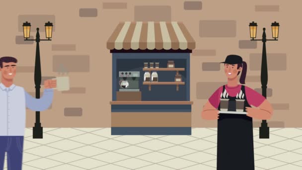 Caffetteria lavoratrice e cliente — Video Stock