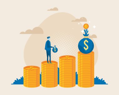 Yığınla para içinde iş adamı