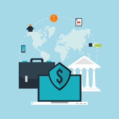 dizüstü bilgisayar ve bankacılık simgeleri