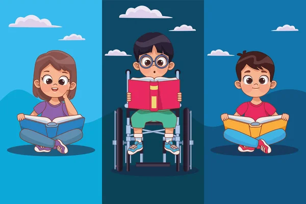 Crianças com deficiência leitura — Vetor de Stock