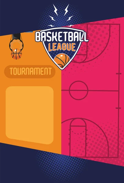 Basketbal competitie belettering met de rechtbank — Stockvector
