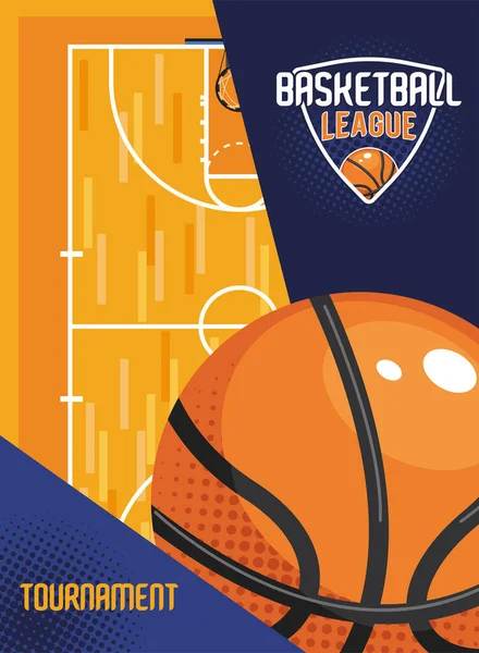 Basketbal toernooi belettering en ballon — Stockvector