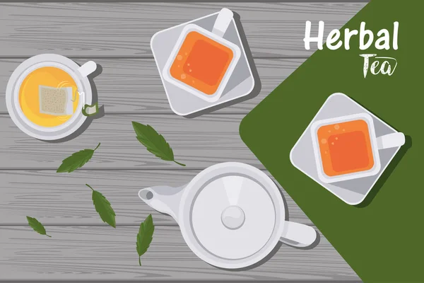 Трав'яний чай з чашками — стоковий вектор