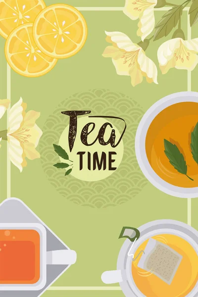 Чайний час з апельсинами — стоковий вектор