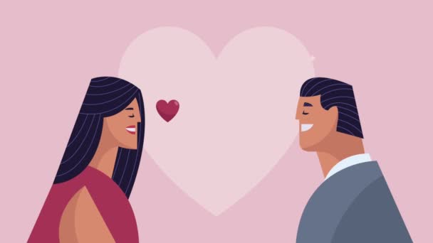 Jóvenes amantes pareja con corazones — Vídeos de Stock