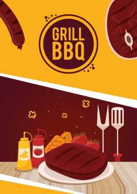 Izgara bbq harfleri ve yiyecek.