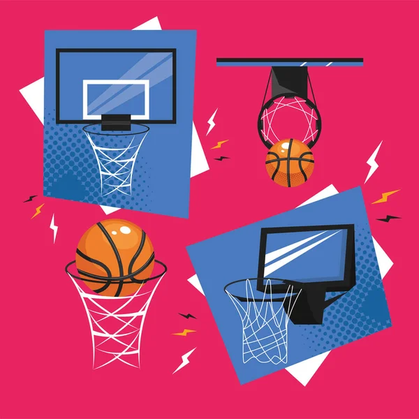 Cuatro iconos del deporte de baloncesto — Vector de stock