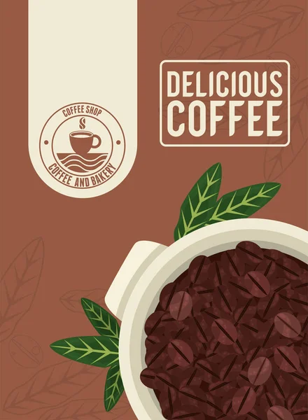Köstliche Kaffee-Schriftzüge mit Körnern — Stockvektor