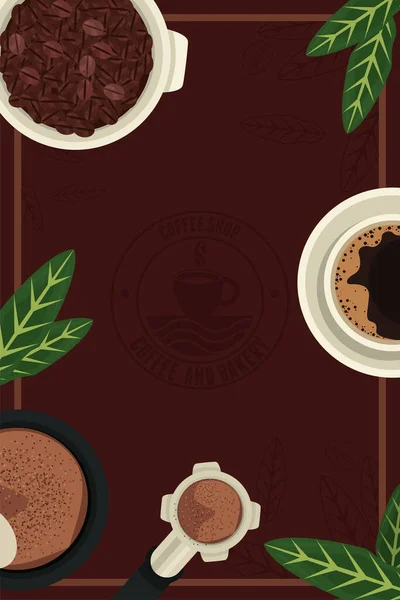 Кофе зерна и чашки — стоковый вектор