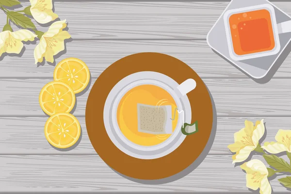 Tasses à thé et citrons — Image vectorielle