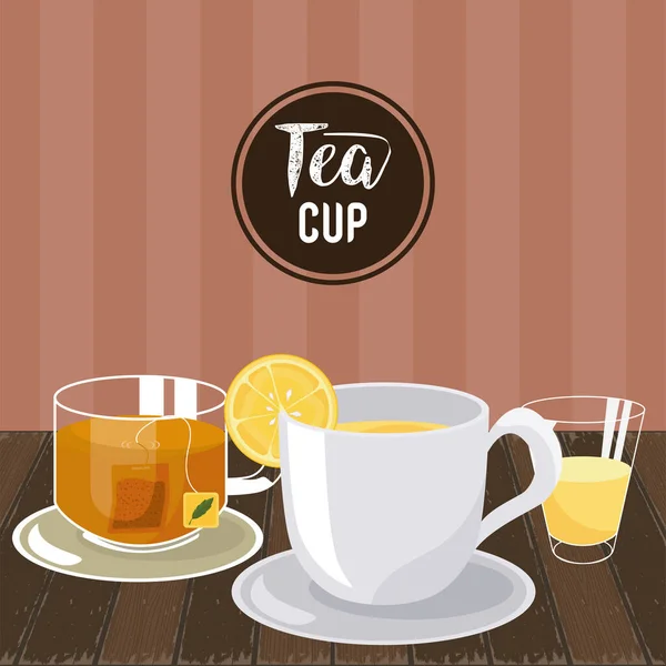 Letras de taza de té con tazas — Vector de stock