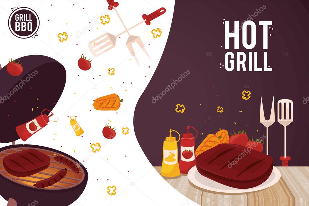 hot grill lettering and food