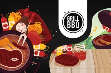 Izgara bbq harfleri yiyecekle birlikte.