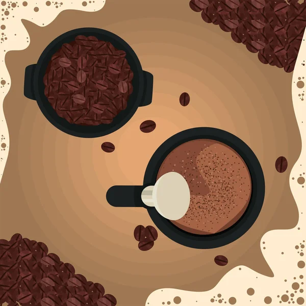 コーヒー粒とティーポット — ストックベクタ