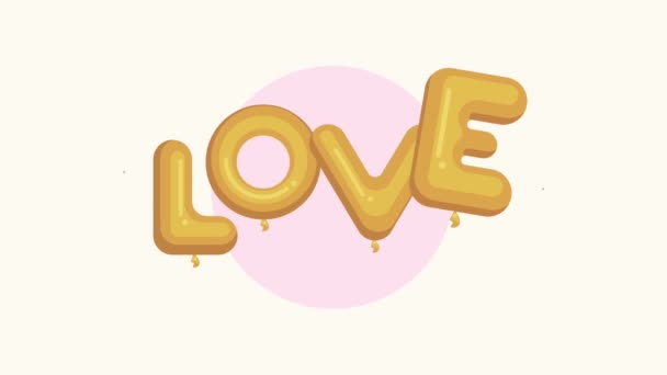 金色气球氦气爱情词动画 — 图库视频影像