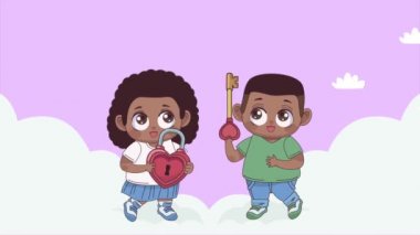 afro küçük aşıklar gökyüzündeki çift animasyonu