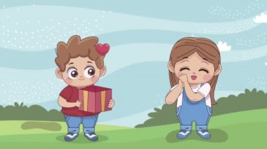 Kamp animasyonundaki küçük aşıklar.