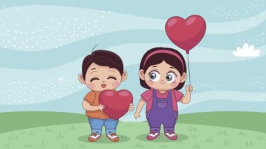 Balonlu küçük aşıklar helyum animasyonu