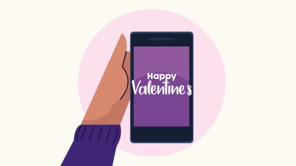 Feliz dia dos namorados lettering no smartphone — Vídeo de Stock