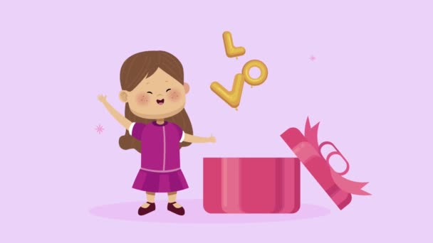Kärlek ord ballonger helium med liten flicka — Stockvideo