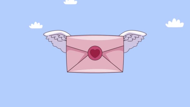 Carta de amor voando no céu animação — Vídeo de Stock