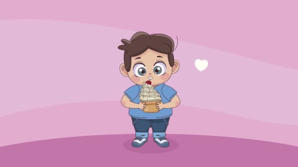 Liten älskare pojke med cupcake animation — Stockvideo