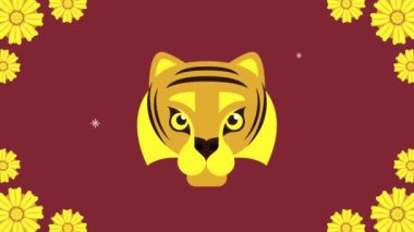 Çin Yeni Yılı Altın çiçekler ve baş kaplan