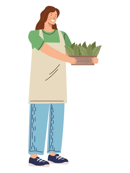 Jardinière femme avec plante d'intérieur — Image vectorielle