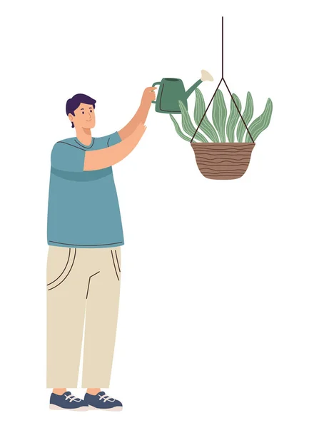 Giardiniere uomo con irrigatore — Vettoriale Stock