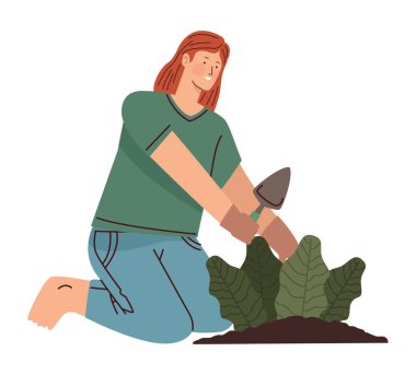 Bahçıvan kadın spatule ile