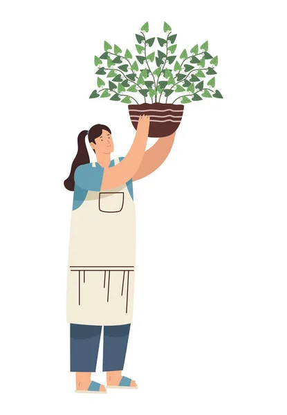 Ogrodnik kobieta podnoszenie houseplant — Wektor stockowy