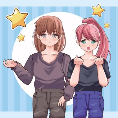 Anime tarzı iki kız.