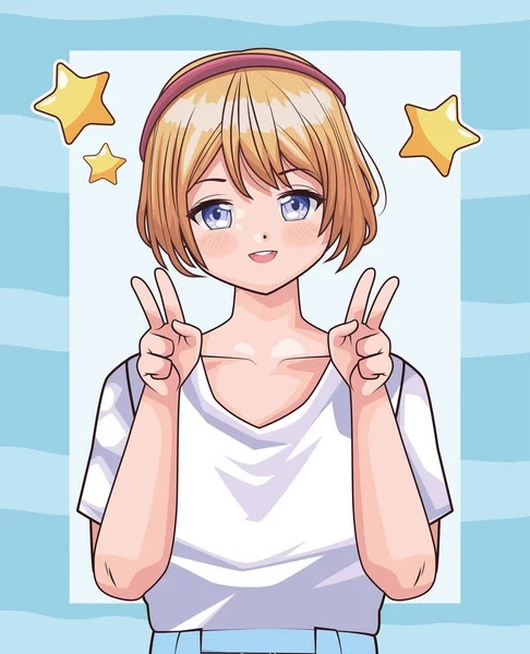 Blond meisje met sterren anime — Stockvector