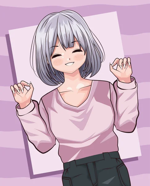 Cheveux gris dame anime — Image vectorielle