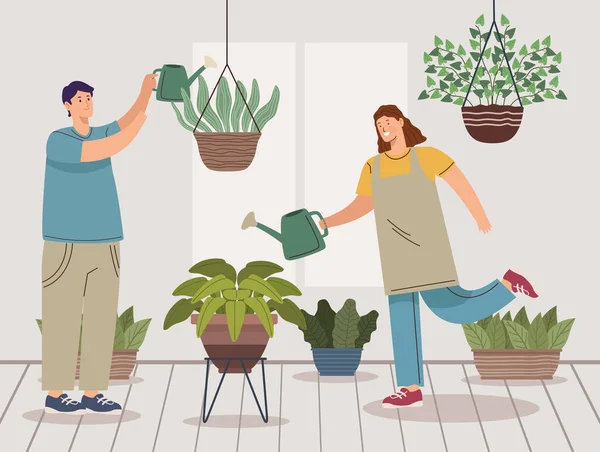 Paire jardiniers travailleurs personnages — Image vectorielle