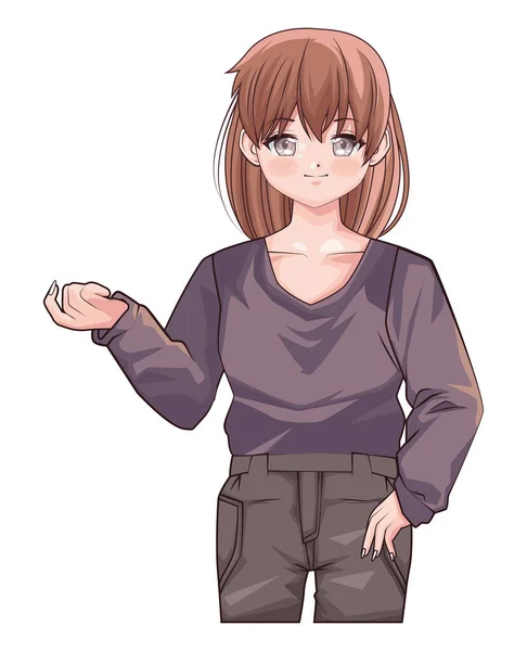 Gadis berdiri anime - Stok Vektor