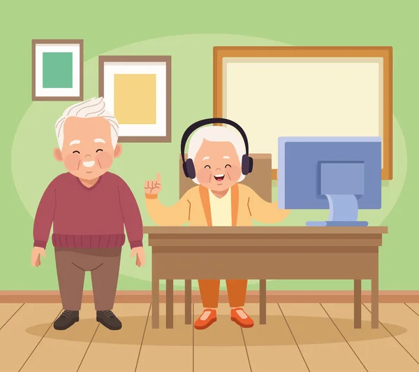 Couple old persons studing — Stock Vector