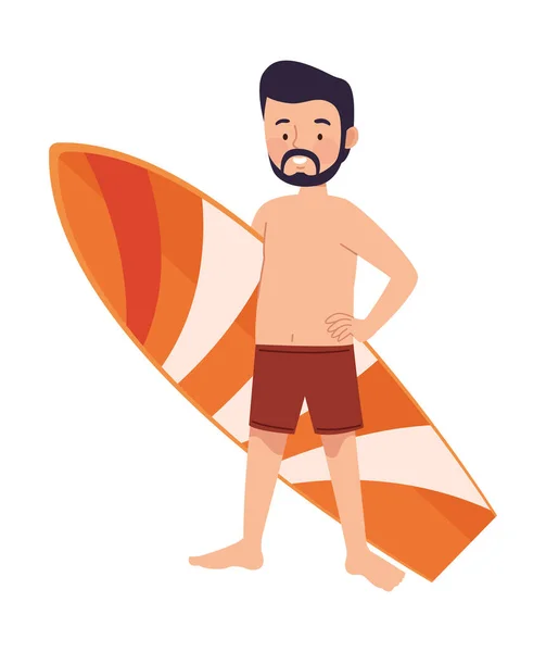 Homme avec planche de surf orange — Image vectorielle