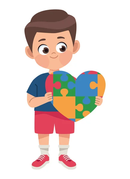 Autistický chlapec se srdcem puzzle — Stockový vektor