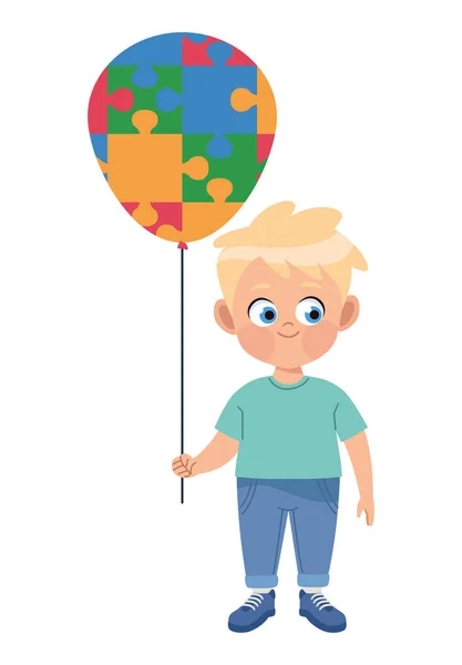 Garçon autiste avec puzzle ballon — Image vectorielle