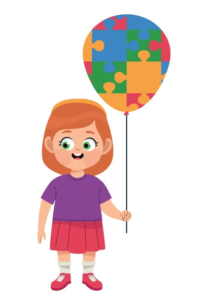 Menina autista com balão quebra-cabeça — Vetor de Stock