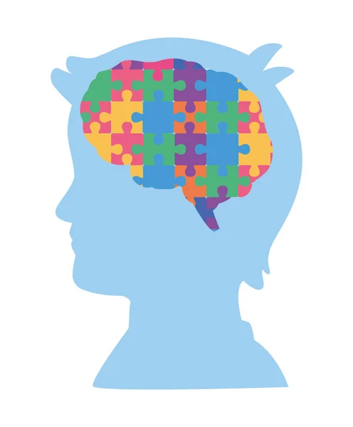 Profil anak dengan otak teka-teki - Stok Vektor