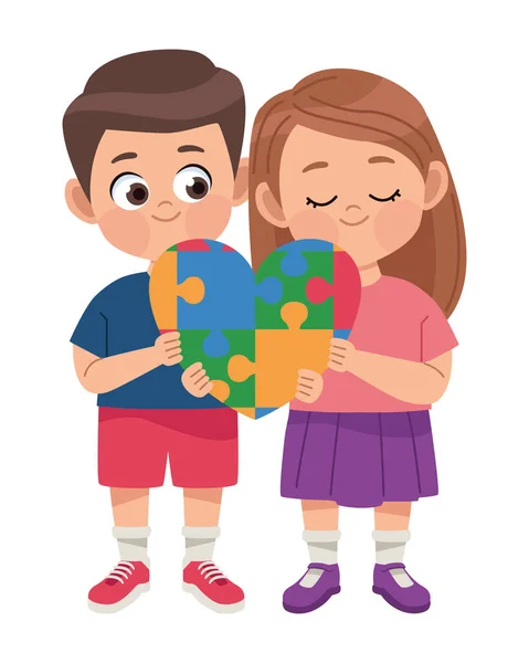 Autistic kids with puzzle heart — Stock Vector