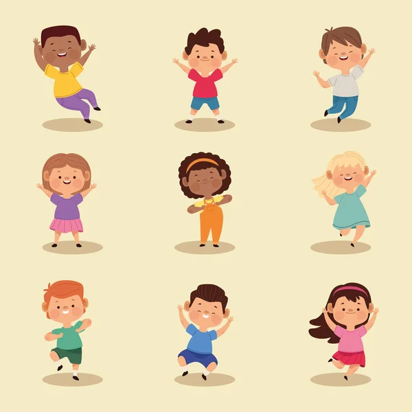 9 küçük çocuk karakteri — Stok Vektör