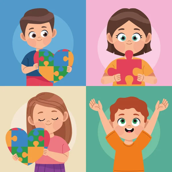 Dört çocuk otizm günü — Stok Vektör