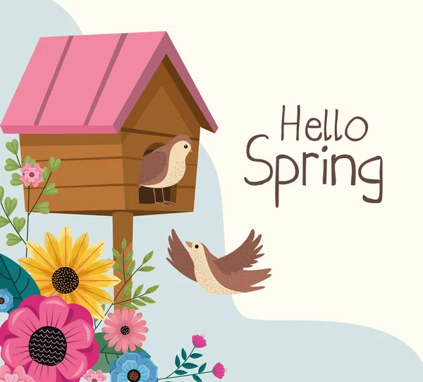 Hello spring seasonal scene — Stock Vector