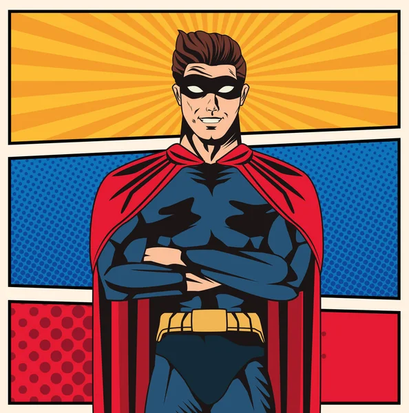 Poster seni pop superhero biru - Stok Vektor
