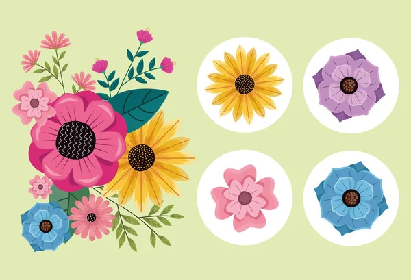 Cinque fiori primaverili — Vettoriale Stock